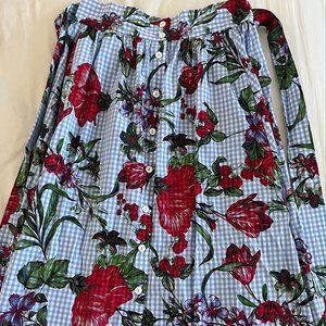 ZARA Blue Gingham Floral Skirt NWT size Large